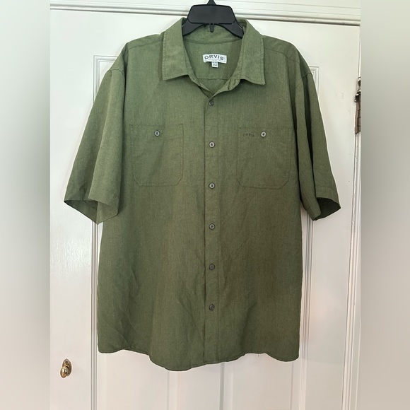 Orvis Men's Tech Shirt Short Sleeve Button Up Green Size XXL Lightweight - Picture 1 of 7